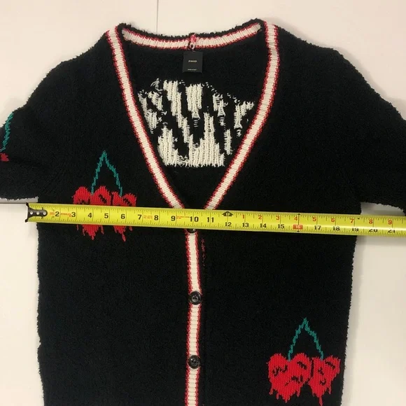 Pinko XS (up to XL) Realgar Cardigan Black w Red Green Cherry 🍒 Logo Design back - Picture 4 of 14
